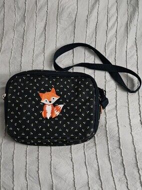 Thirty One Dark Blue With White  Crossbody Bag with Orange Fox Embroidery
